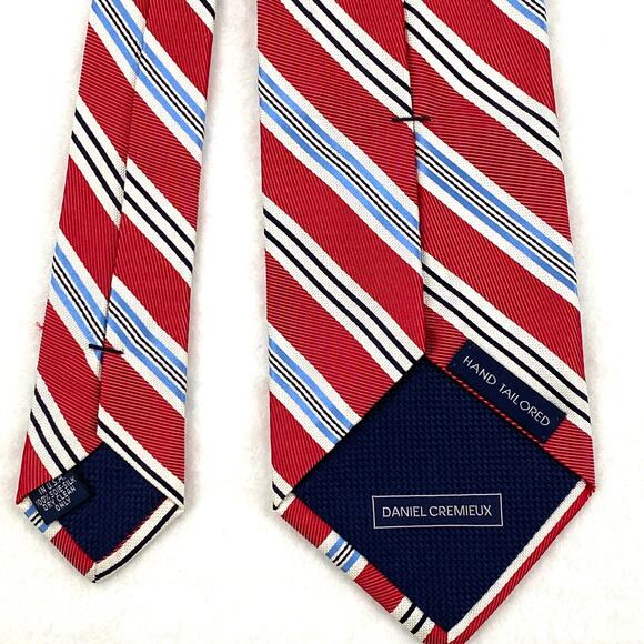 Mens 100% Silk Repp Tie Striped Red White Blue Daniel Cremieux USA 61.5"  4" - Picture 3 of 5